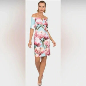 Joseph Ribkoff Floral Bardot Mini Off The Shoulder  Dress Size 8